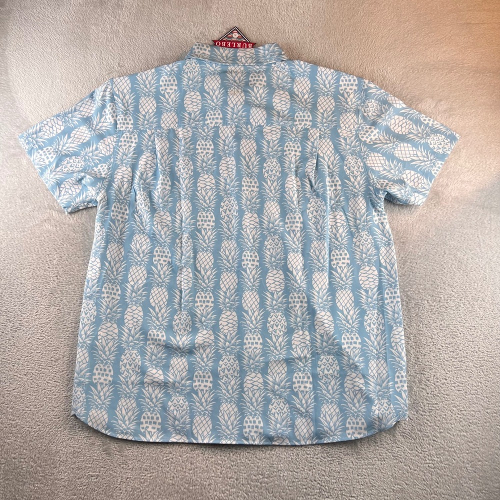 Burlebo Mens XL Short Sleeve Button Down Shirt Blue White Pineapple Print NWT - Picture 2 of 6